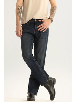 Snitch - Mens Navy Blue Plain Straight Casual Jeans