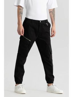 Snitch - Mens Black Plain Relaxed Casual Cargo Pant