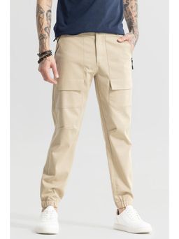 Snitch - Mens Beige Plain Relaxed Casual Cargo Pant