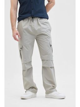 Snitch - Mens Light Grey Plain Relaxed Casual Cargo Pant