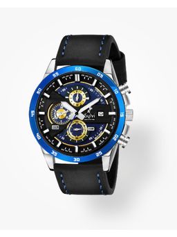 Sylvi - Chronograph Analogue Watch for Men Genuine Leather Strap - Blue (556-goldblue-silver)