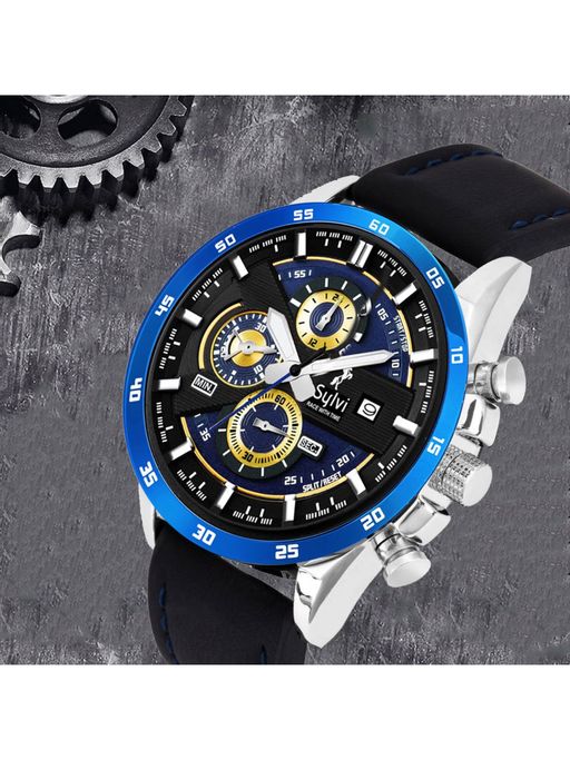 Buy Sylvi Chronograph Analogue Watch for Men Genuine Leather Strap