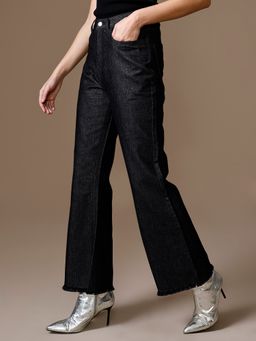 Kazo - Shimmer Boot CutJeans - Black