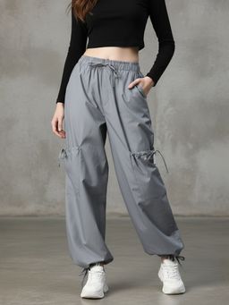Popnetic - Women Loose Fit High-Rise Parachute Cargo Joggers - Grey