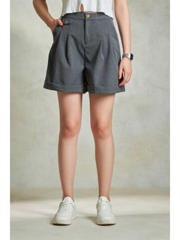 Virgio - Solid Rescued High-Waist Pleated Shorts for Women - Grey