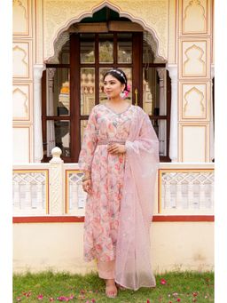 Vaasva Jaipur - Floral and Embellished Anarkali Kurta, Belt with Pant and Dupatta (Set of 4)