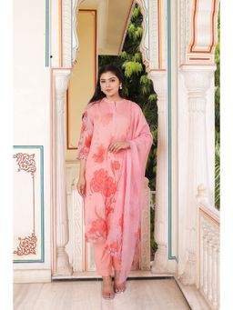 Vaasva Jaipur - Women Pink Tabby Print and Embellished Kurta with Pant and Dupatta (Set of 3)