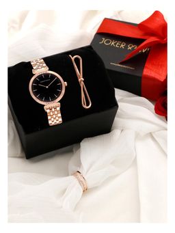 Joker and Witch - Joker & Witch Rosie Black Love Triangle Watch & Bracelet With Ring For Women (Pack of 3) (JWLT31)