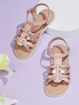 Aria Nica - Girls Rose Gold Leather Strappy Sandals