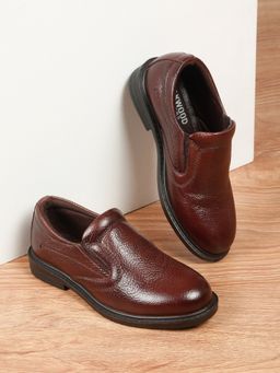 Teakwood - Kids Brown Leather Slip-On Loafers