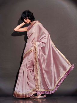 Tikhi Imli - Pink Art Silk Saree with Sequence Lace on Woven Border & Tassels with Unstitched Blouse