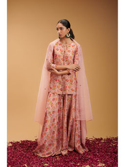 RIRASA - Pink Floral Printed Short Kurta with Sharara and Dupatta (Set of 3)