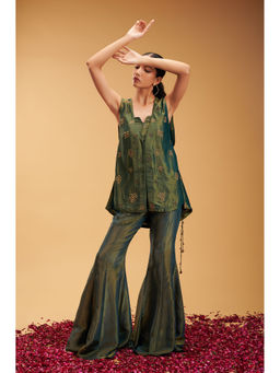 RIRASA - Green Embroidered Sleeveless Bustier with Pant and Jacket (Set of 3)