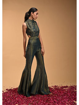 RIRASA - Green Embroidered Sleeveless Top with Pant (Set of 2)
