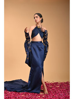 RIRASA - Blue Embroidered Blouse with Skirt and Jacket (Set of 3)