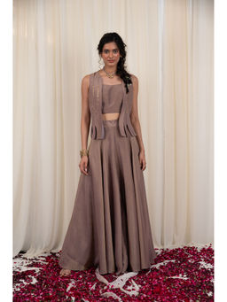 RIRASA - Taupe Jacket with Blouse and Lehenga (Set of 3)