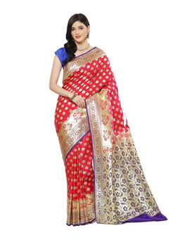 Banarasi Silk Works - Women Pink Paithani Skirt Satin Saree with Unstitched Blouse
