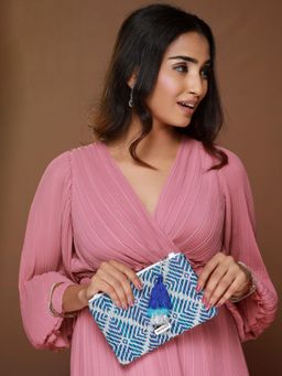 Priyaasi - Blue Silver Line Design Zipper Pouch