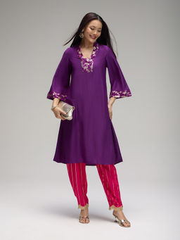 Gajra Gang - Purple Poly Silk Embellished Kurta Eastern Souk