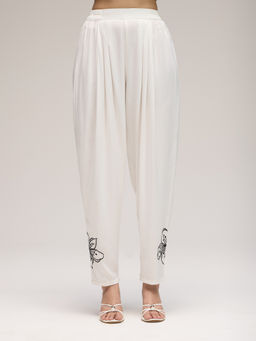 Gajra Gang - White Rayon Embroidered Salwar Chalk And Slate