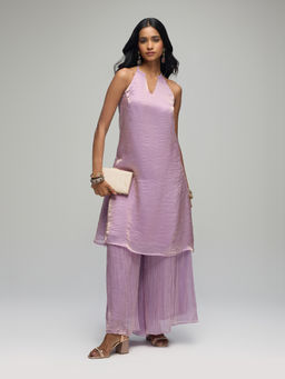Gajra Gang - Lilac Tissue Kurta with Crush Palazzo Seamance Set of 2