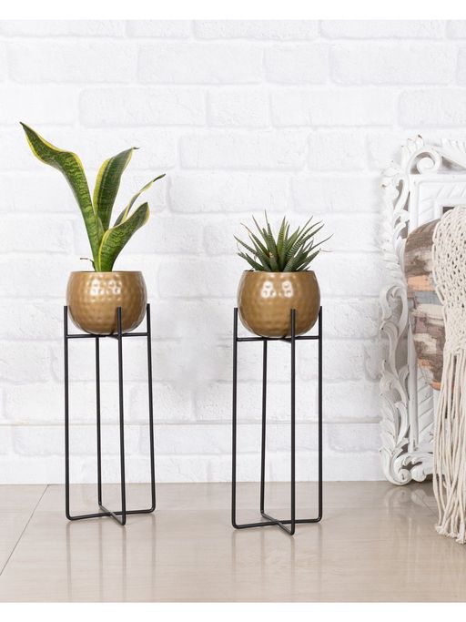 Homesake Hammered Plant Pot with Stand 2 Pieces