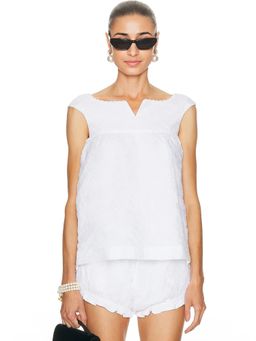 Shushu/Tong - Notched Fluffy Sleeveless Top