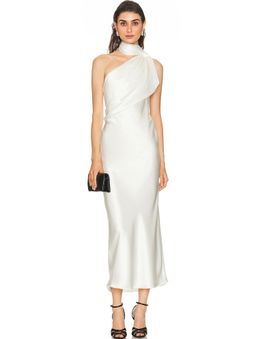SEV - Draped Scarf Neck Satin Dress
