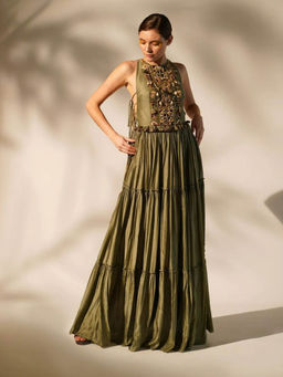 Nikita Mhaisalkar - Olive Round Neck Maxi