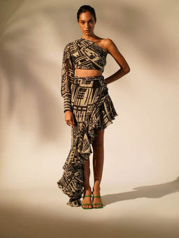 Nikita Mhaisalkar - Black Abstract Print One Shoulder Top