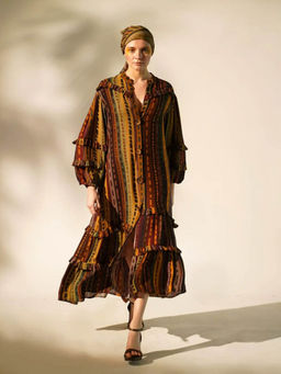 Nikita Mhaisalkar - Multicolour Stripe Print Midi Dress