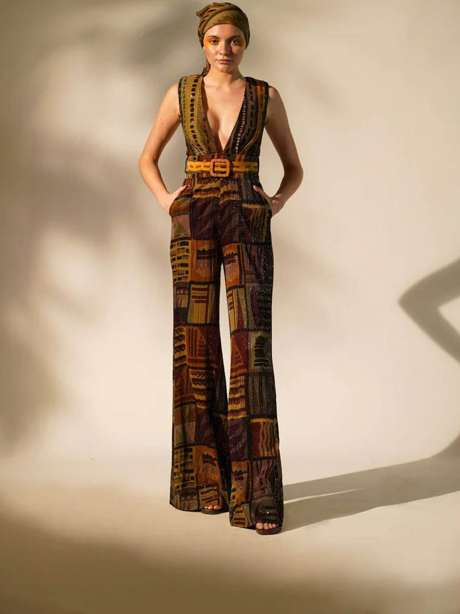 nikita mhaisalkar Multicolour Abstract Print Jumpsuit with Belt (Set of 2)-picture-11
