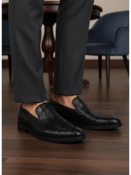 Alberto Torresi - Men Black Woven Textured Slip-On Formal Loafers