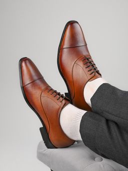 Alberto Torresi - Genuine Leather Toe Cap Tan Formal Oxfords