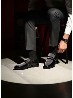 Alberto Torresi - Wedding Patent Black Crinkle Suede Shoes Loafers For Men