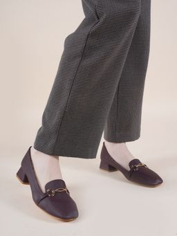 Drop Bold - Wine Textured Square Toe Block Heel Pumps Women