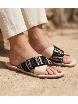 Pair ie Tales - Textured Cross-Strap Flats - Beige