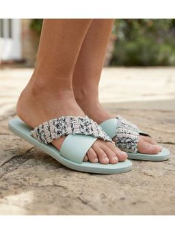 Pair ie Tales - Textured Cross-Strap Flats - Light Green