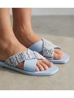 Pair ie Tales - Textured Cross-Strap Flats - Sky Blue