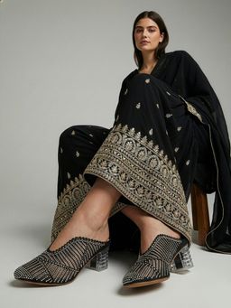 Dollphin - Women Black Embellished Party Wear Fancy Mules Heels