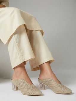 Dollphin - Women Gold Embellished Party Wear Fancy Mules Heels