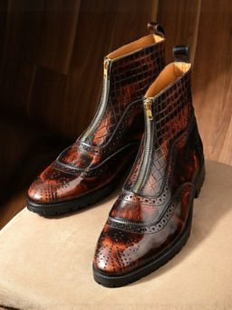 Mille Dollari - Men's Leather Textured Zipper Casual Boots