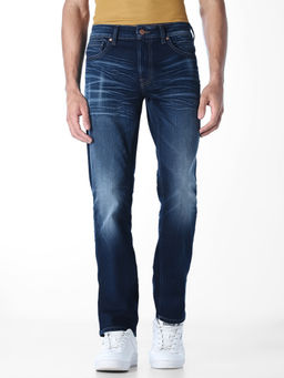 Jack & Jones - Dark Blue Washed Clark Straight Fit Jeans