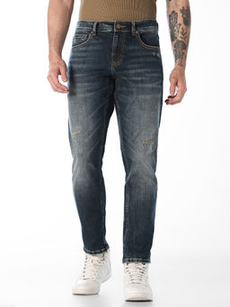 Jack & Jones - Dark Blue Cropped Bark Slim Fit Jeans