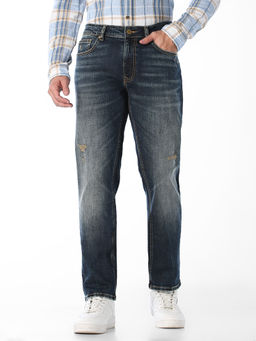 Jack & Jones - Dark Blue Distressed Cropped Anti Fit Jeans