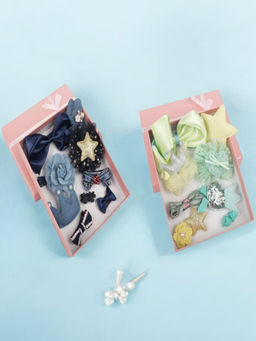 Yellow Bee - Cute Hair Clips Set For Girls - Lime And Blue (Pack of 2)