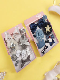 Yellow Bee - Elegant Hair Clips Set For Girls - Silver And Blue (Pack of 2)