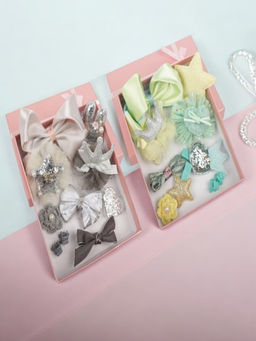 Yellow Bee - Cute Hair Clips Set For Girls - Silver And Lime (Pack of 2)