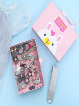 Yellow Bee - Chic Hair Clips Set For Girls - Grey, Set of 18