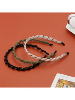 Yellow Bee - Twist Cross Hair Bands - Green, White And Black (Pack of 3)